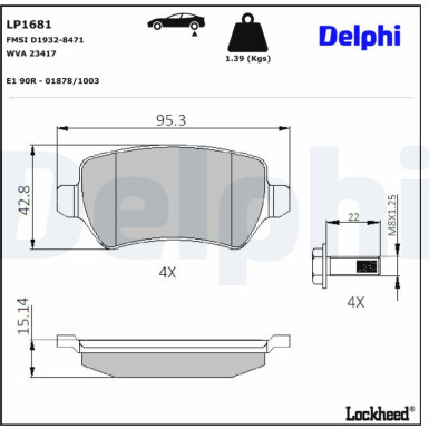 Delphi Bremsbelagsatz, Scheibenbremse LP1681 Delphi Bremsbelagsatz, Scheibenbremse LP1681