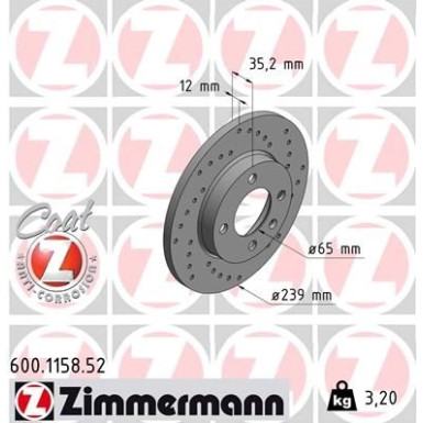 Zimmermann Bremsscheibe SPORT Z 600.1158.52 Zimmermann Bremsscheibe SPORT Z 600.1158.52