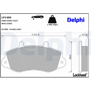 Delphi Bremsbelagsatz, Scheibenbremse LP1406 Delphi Bremsbelagsatz, Scheibenbremse LP1406