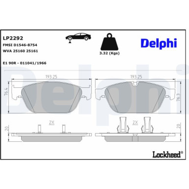 Delphi Bremsbelagsatz, Scheibenbremse LP2292