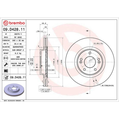 Brembo Bremsscheibe PRIME LINE - UV Coated 09.D428.11 Brembo Bremsscheibe PRIME LINE - UV Coated 09.D428.11
