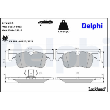 Delphi Bremsbelagsatz, Scheibenbremse LP2284 Delphi Bremsbelagsatz, Scheibenbremse LP2284
