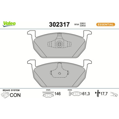 Valeo Bremsbelagsatz, Scheibenbremse ESSENTIAL 302317