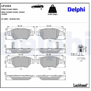 Delphi Bremsbelagsatz, Scheibenbremse LP1553 Delphi Bremsbelagsatz, Scheibenbremse LP1553