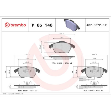 Bremsbelagsatz, Scheibenbremse P 85 146 Bremsbelagsatz, Scheibenbremse P 85 146