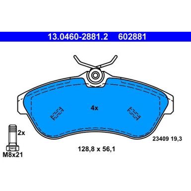 ATE Bremsbelagsatz, Scheibenbremse 13.0460-2881.2 ATE Bremsbelagsatz, Scheibenbremse 13.0460-2881.2