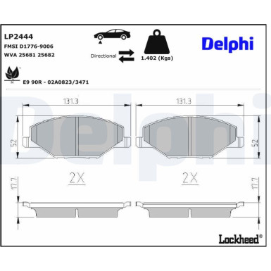 Delphi Bremsbelagsatz, Scheibenbremse LP2444 Delphi Bremsbelagsatz, Scheibenbremse LP2444