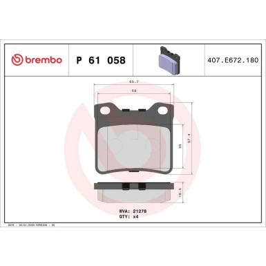 Brembo Bremsbelagsatz, Scheibenbremse PRIME LINE P 61 058 Brembo Bremsbelagsatz, Scheibenbremse PRIME LINE P 61 058