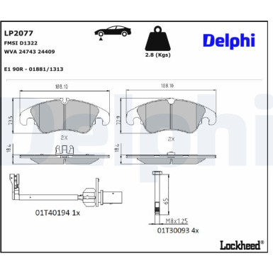 Delphi Bremsbelagsatz, Scheibenbremse LP2077