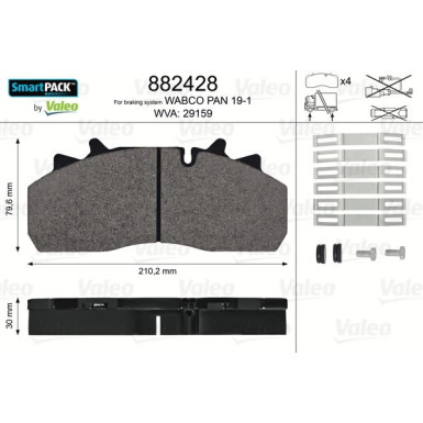 Valeo Bremsbelagsatz, Scheibenbremse SMARTPACK 882428