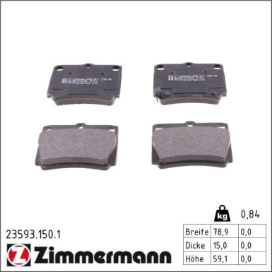 Zimmermann Bremsbelagsatz, Scheibenbremse 23593.150.1