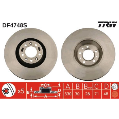Bremsscheibe TRW SINGLE DF4748S Bremsscheibe TRW SINGLE DF4748S