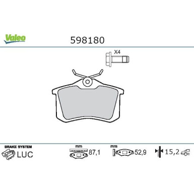 Valeo Bremsbelagsatz, Scheibenbremse 598180