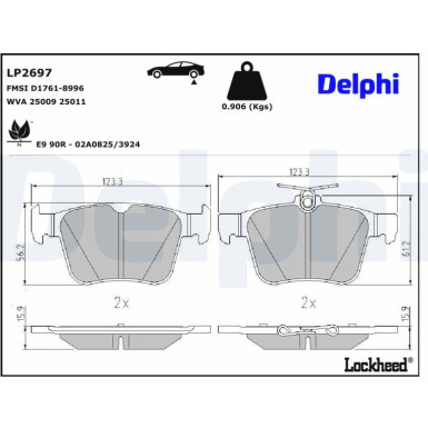 Delphi Bremsbelagsatz, Scheibenbremse LP2697 Delphi Bremsbelagsatz, Scheibenbremse LP2697