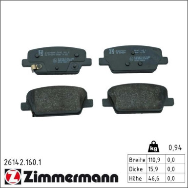 Zimmermann Bremsbelagsatz, Scheibenbremse 26142.160.1