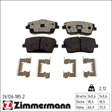 Zimmermann Bremsbelagsatz, Scheibenbremse 26126.185.2 Zimmermann Bremsbelagsatz, Scheibenbremse 26126.185.2