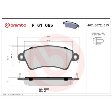 Brembo Bremsbelagsatz, Scheibenbremse PRIME LINE P 61 065 Brembo Bremsbelagsatz, Scheibenbremse PRIME LINE P 61 065