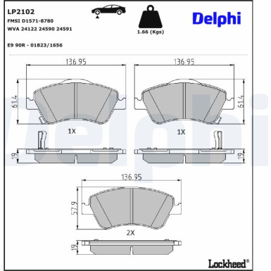 Delphi Bremsbelagsatz, Scheibenbremse LP2102 Delphi Bremsbelagsatz, Scheibenbremse LP2102
