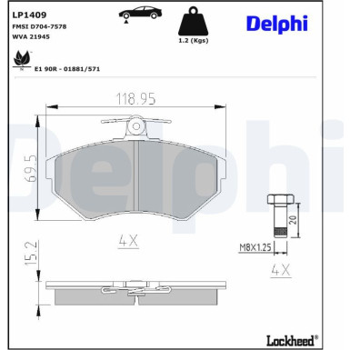 Delphi Bremsbelagsatz, Scheibenbremse LP1409