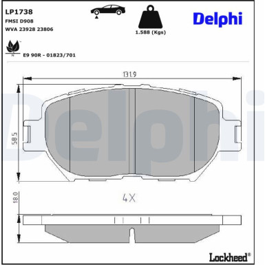 Delphi Bremsbelagsatz, Scheibenbremse LP1738 Delphi Bremsbelagsatz, Scheibenbremse LP1738