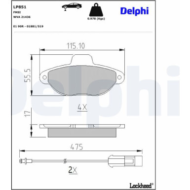 Delphi Bremsbelagsatz, Scheibenbremse LP851 Delphi Bremsbelagsatz, Scheibenbremse LP851