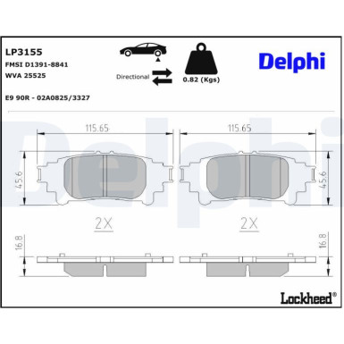 Delphi Bremsbelagsatz, Scheibenbremse LP3155 Delphi Bremsbelagsatz, Scheibenbremse LP3155