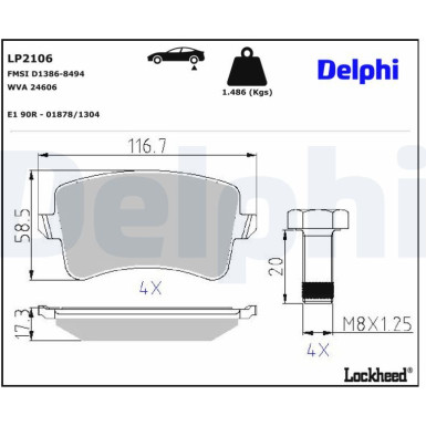 Delphi Bremsbelagsatz, Scheibenbremse LP2106 Delphi Bremsbelagsatz, Scheibenbremse LP2106