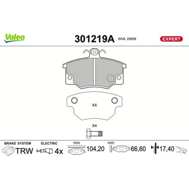 Valeo Bremsbelagsatz, Scheibenbremse EXPERT 301219A Valeo Bremsbelagsatz, Scheibenbremse EXPERT 301219A