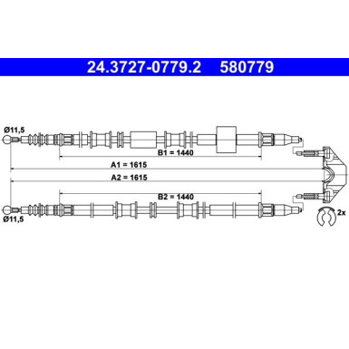 ATE Seilzug, Feststellbremse 24.3727-0779.2 ATE Seilzug, Feststellbremse 24.3727-0779.2