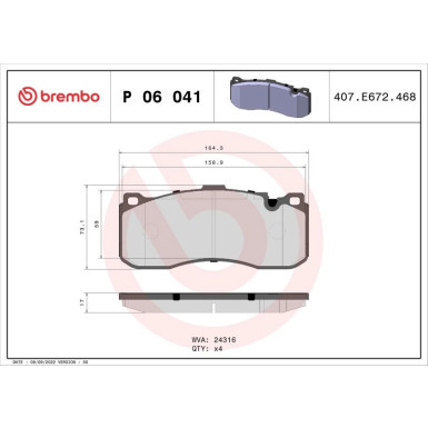 Brembo Bremsbelagsatz, Scheibenbremse PRIME LINE P 06 041 Brembo Bremsbelagsatz, Scheibenbremse PRIME LINE P 06 041