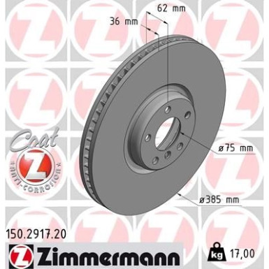Zimmermann Bremsscheibe Coat Z 150.2917.20 Zimmermann Bremsscheibe Coat Z 150.2917.20