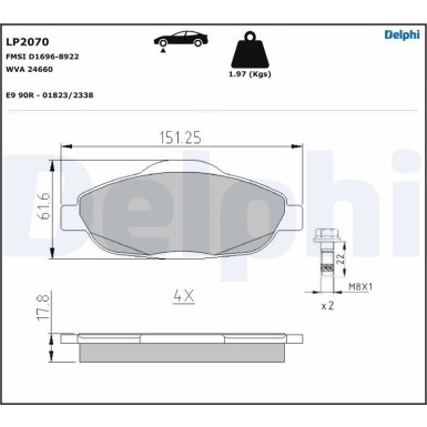 Delphi Bremsbelagsatz, Scheibenbremse LP2070 Delphi Bremsbelagsatz, Scheibenbremse LP2070