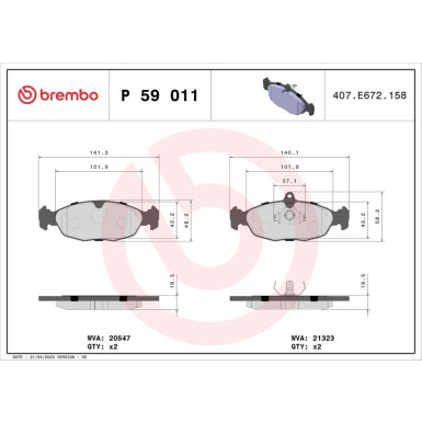 Brembo Bremsbelagsatz, Scheibenbremse PRIME LINE P 59 011 Brembo Bremsbelagsatz, Scheibenbremse PRIME LINE P 59 011