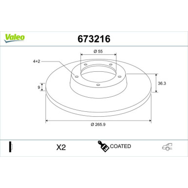 Valeo Bremsscheibe COATED 673216