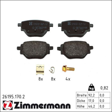 Zimmermann Bremsbelagsatz, Scheibenbremse 26195.170.2