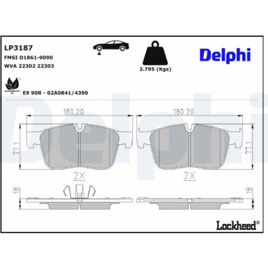 Delphi Bremsbelagsatz, Scheibenbremse LP3187 Delphi Bremsbelagsatz, Scheibenbremse LP3187