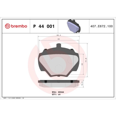 Brembo Bremsbelagsatz, Scheibenbremse PRIME LINE P 44 001 Brembo Bremsbelagsatz, Scheibenbremse PRIME LINE P 44 001