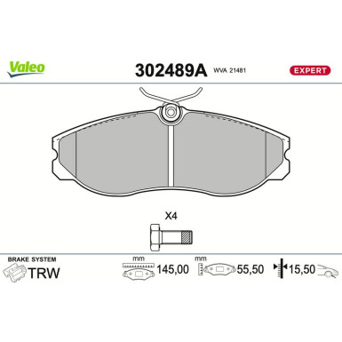 Valeo Bremsbelagsatz, Scheibenbremse EXPERT 302489A