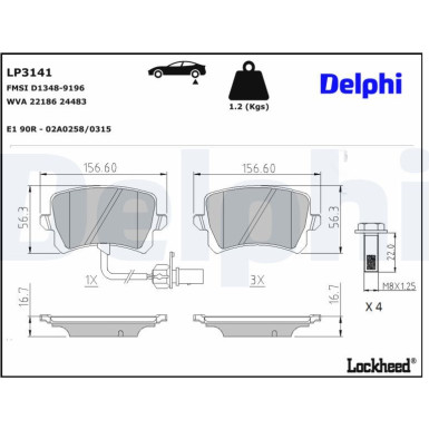 Delphi Bremsbelagsatz, Scheibenbremse LP3141 Delphi Bremsbelagsatz, Scheibenbremse LP3141