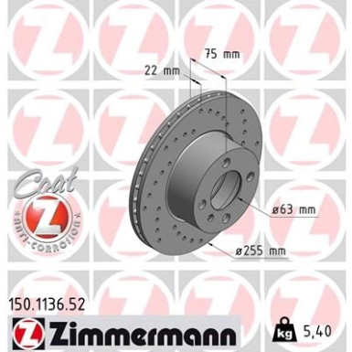 Zimmermann Bremsscheibe SPORT Z 150.1136.52 Zimmermann Bremsscheibe SPORT Z 150.1136.52