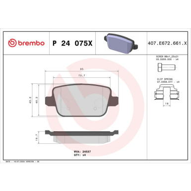Brembo Bremsbelagsatz, Scheibenbremse XTRA LINE P 24 075X Brembo Bremsbelagsatz, Scheibenbremse XTRA LINE P 24 075X