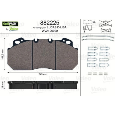 Valeo Bremsbelagsatz, Scheibenbremse OPTIPACK 882225