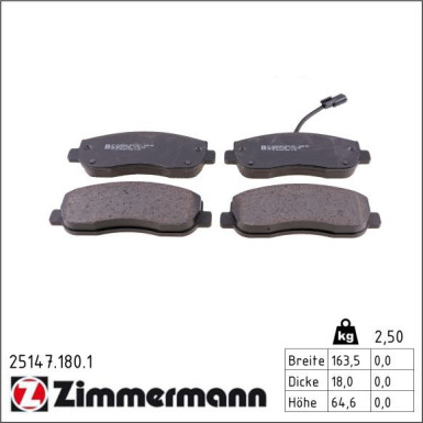Zimmermann Bremsbelagsatz, Scheibenbremse 25147.180.1