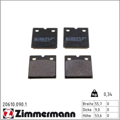 Zimmermann Bremsbelagsatz, Scheibenbremse 20610.090.1