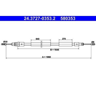 ATE Seilzug, Feststellbremse 24.3727-0353.2 ATE Seilzug, Feststellbremse 24.3727-0353.2