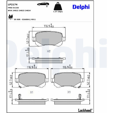 Delphi Bremsbelagsatz, Scheibenbremse LP2174 Delphi Bremsbelagsatz, Scheibenbremse LP2174
