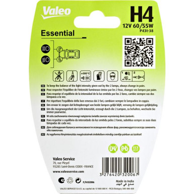 Valeo Glühlampe, Fernscheinwerfer ESSENTIAL 032006