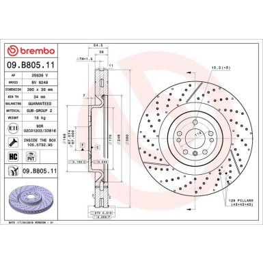 Brembo Bremsscheibe PRIME LINE - UV Coated 09.B805.11 Brembo Bremsscheibe PRIME LINE - UV Coated 09.B805.11