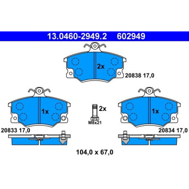 ATE Bremsbelagsatz, Scheibenbremse 13.0460-2949.2 ATE Bremsbelagsatz, Scheibenbremse 13.0460-2949.2