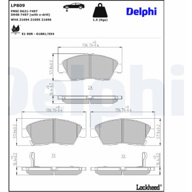 Delphi Bremsbelagsatz, Scheibenbremse LP809 Delphi Bremsbelagsatz, Scheibenbremse LP809